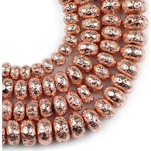 YHBZRET Flat Round Natural Lava Stone Rose volcanics 6/8/10MM Loose Spacer beads for Jewelry making bracelets Accessories diy