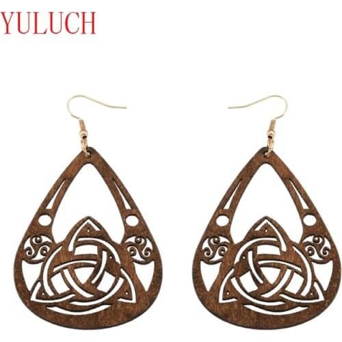 YULUCH New Arrival Natural Wooden Water Drops Openwork Water System Cycling Pendant for Ethnic Women Earrings Jewelry Gifts