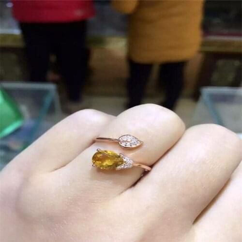 KJJEAXCMY fine jewelry 925 Pure silver inlay Citrine sky drops of water and yellow crystal lady ring inlay jewelry