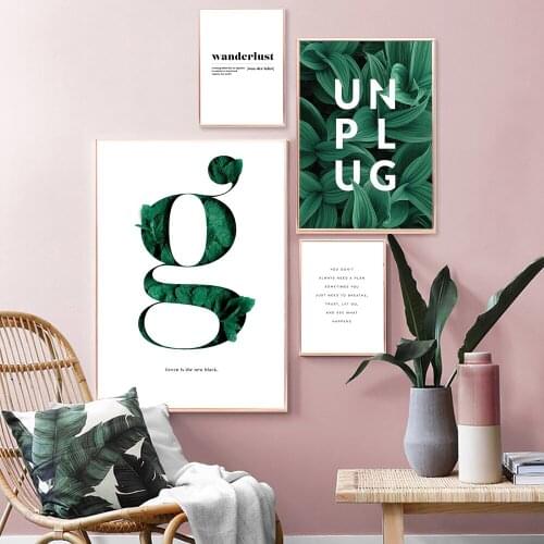 Green Leaves Nature Scenery Nordic Canvas Poster Print Painting Motivative Quote Wall Art HD Picture Home Decoration