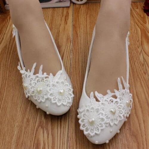 3cm low heel woman white lace wedding shoes HS015 spring autumn slip on comfortable handmade brides shoes bridesmaid shoes