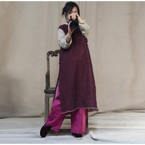 Women Loose Linen Long Vests Ladies Vintage Sleeveless Long Tops Female 2020 Summer Autumn Waistcoat Outerwear