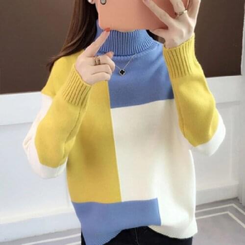 Patchwork Women Pullover Sweater Autumn Loose Long Sleeve Knitted Thick 2021 New Winter Korean Female Jumper Clothes Top