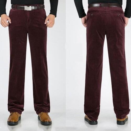 Winter Thick Mens Corduroy Casual pants High waist Loose Stretch Mens pants Corduroy Middle-aged Mens Straight trousers