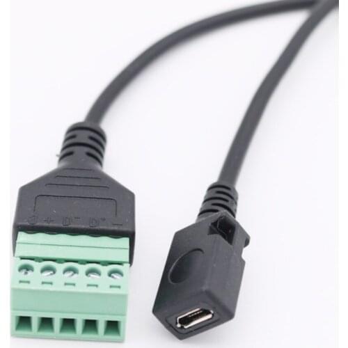 1pc Micro USB 5 Pin 2.0 Female to 5 Pin Screw Connector with Shield Solderless Terminal Plug Adapter Cable Cord 30cm/1ft