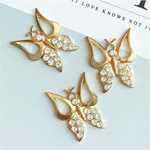 10 PCS 22*30mm Metal Alloy KC Gold Crystal Butterfly Charms Pendant For DIY Jewelry Making