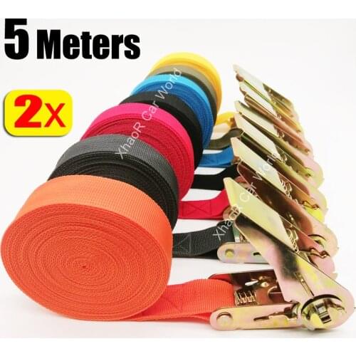 2PCS 5M Car Luggage Cargo Alloy Buck Ratchet Tape Strap Down Cargo Straps Webbing Hold Secure Ratchet Belt Interior Accessories