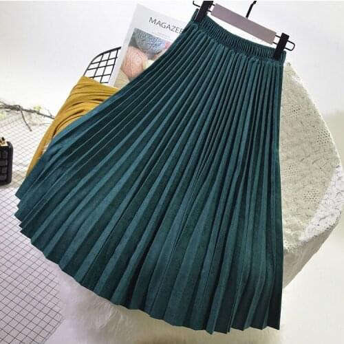 2020 Two Layer Spring Suede Pink Long Pleated Skirts Womens Saias Faldas Vintage Women Midi Skirt