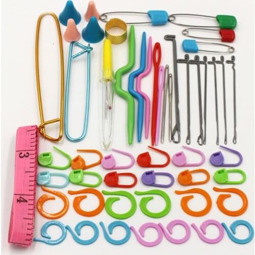 52pcs/set Sewing Supplies Tool Set Crooked Needle Locking Stitch Markers Counting Circular Ring Thimble Sewing Needle Tool Set