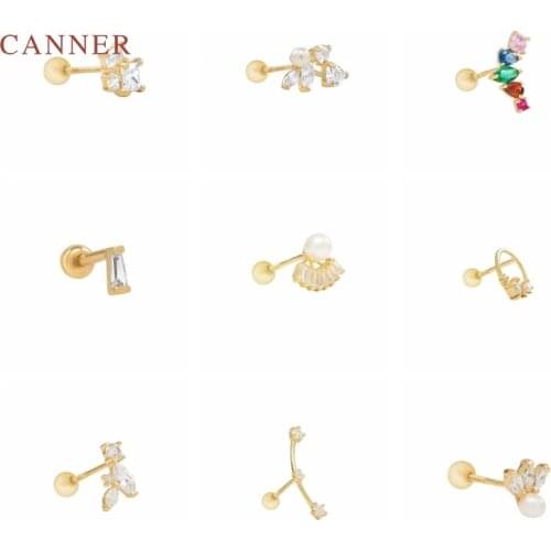 CANNER Earrings For Women 925 Sterling Silver Pendientes Pearl Rectangular Wings Piercing Huggie Stud Earring Jewelry Joyero 1pc