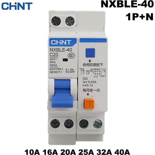 CHINT Mini Circuit Breaker NXBLE-40 DZ47 1P+N 10A 16A 20A 25A 32A 40A household MCB 30MA leakage protector switch new original