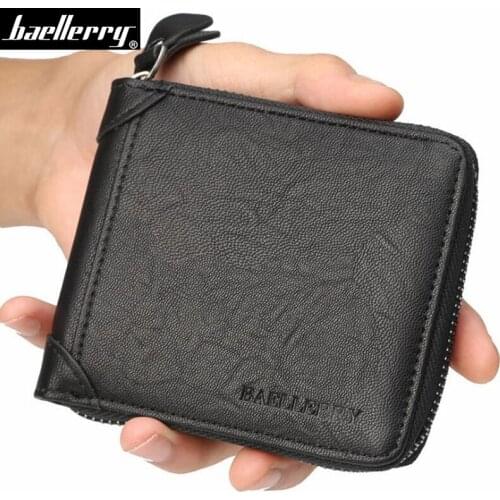 Baellerry Short Men Wallets Quality Soft Leather Mens Wallet Male Clutch Purse Coin Purse Credit Card Holder Zipper Money Bag