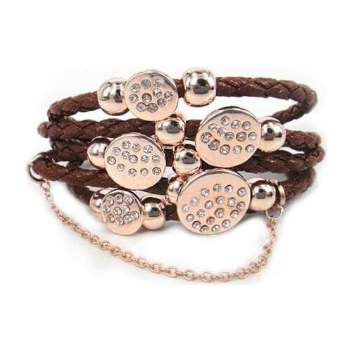 Free Shipping Hot Sell Leather Wrap Bracelet for Women Rhinestone Crystal Charm Bracelets Bangle