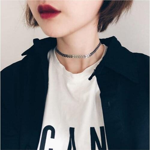Leaf Link Chain Stainless Steel Collier Short Choker Necklace Women Statement Collar Scale Chunky Necklace Charm Collar femme