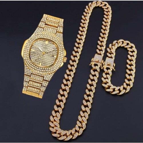 Iced Out Watch Chain Hip Hop Watches Mens 2010 Bling Gold Diamond Watch for Men Waterproof Wristwatch Mens Reloj Diamante Hombre