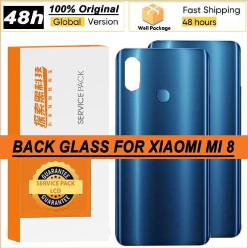 100% Original Back Housing for Xiaomi Mi8 Mi 8 Back Cover Battery Glass Door Rear Case With Adhesive Sticker Repair Parts
