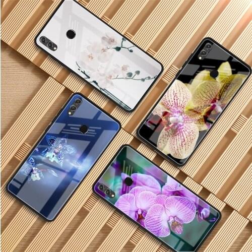 Orchid Flowers Tempered Glass Phone Case For Huawei P20 P30 P40 P40 Lite Pro Psmart Mate 20 30 Cover Shell