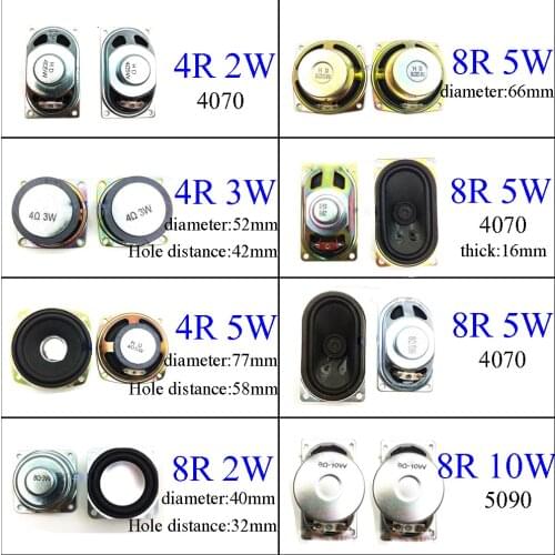 YuXi 8 Ohm 2W 3W 5W 10W 4R 8R 2/3/5/10W 40mm 52mm 66mm 77mm 4070 5090 Diameter Loudspeaker Loud Speaker