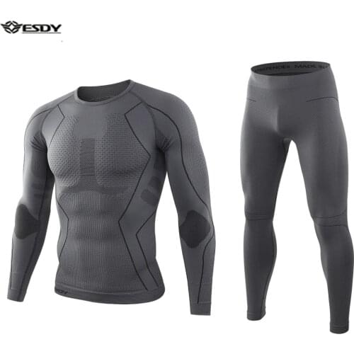 ESDY New Winter Quality Fitness Thermal Underwear Sets Men Tight Compression Sweat Quick Drying Thermo Underwear Male Clothing