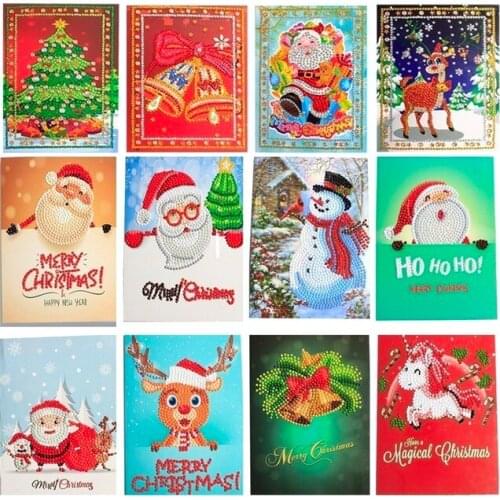 HUACAN DIY Diamond Painting Christmas Cards Diamond Mosaic Postcard Snowman Diamond Embroidery Santa Claus Handmade Gift Kit