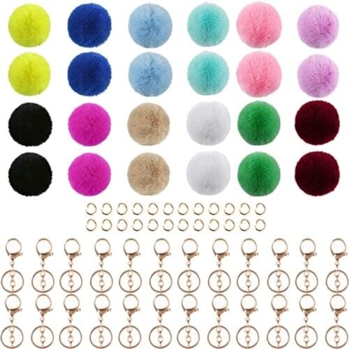 J60E Trinket Fluffy Decor Keychain Pompons Keyring Jewelry Lobster Claw Clasp Gift for Women Friends Fashion Car Key Chain