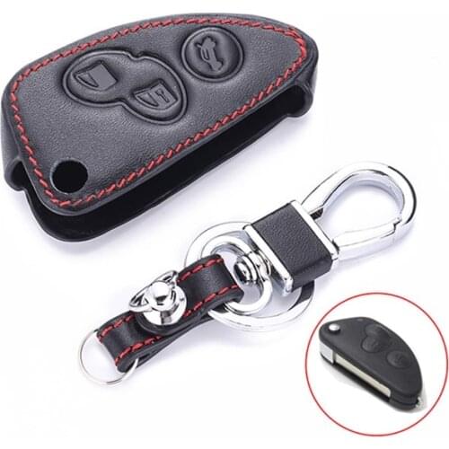 Leather Car Key Case holder bag For Alfa Romeo 147 156 166 GT JTD TS 3 Buttons Folding Keychain Holder Remote Fobs Shell Cover