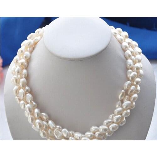 CB110 Beautiful 4row 17" 13mm WHITE BAROQUE FRESHWATER PEARL NECKLACE