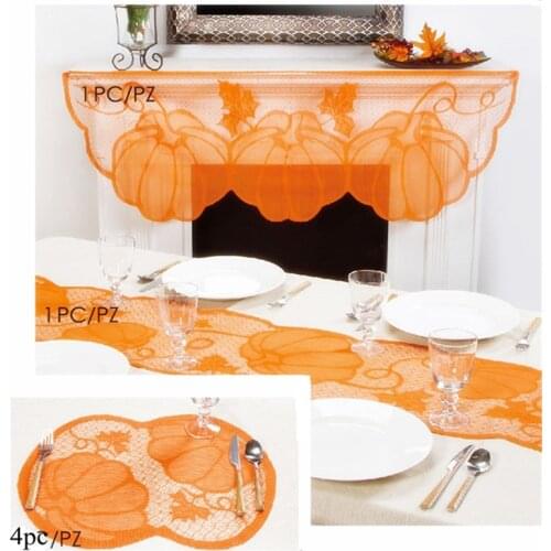 Pumpkin Lace Fireplace Cloth Pumpkin Maple Leaf Orange Spice Fall Thanksgiving Party Decor Tablecloth Fall Thanksgiving