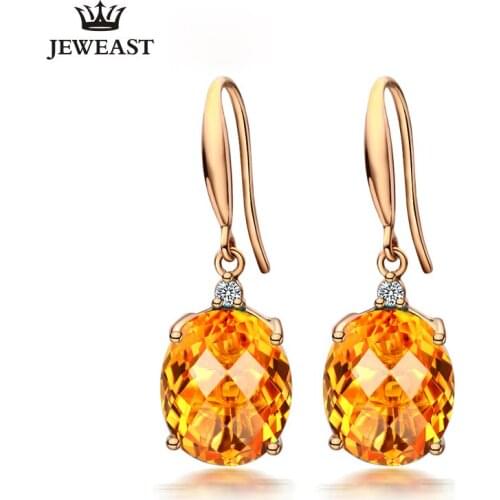 LSZB Natural citrine 18K Pure Gold Earring Real AU 750 Solid Gold Earrings Diamond Trendy Fine Jewelry Hot Sell New 2020