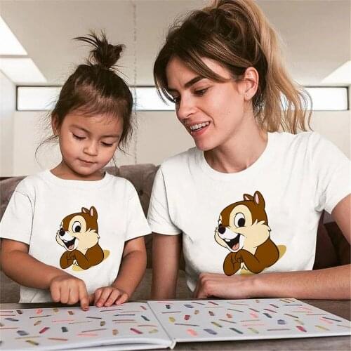 Fashion Family Look Chip And Dale Print T-shirt Mom Mommy and Me Clothes Family Matching Outfits Look Mama and Daughter Clothes