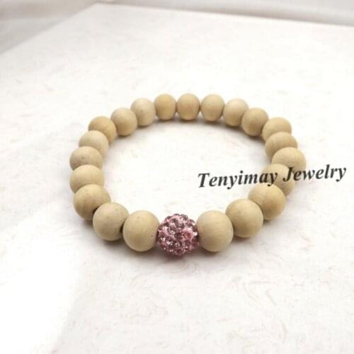 Fashion Pink Crystal Bracelet Original Wooden Beaded Bracelet For Promotion 20pcs/lot Free Shipping