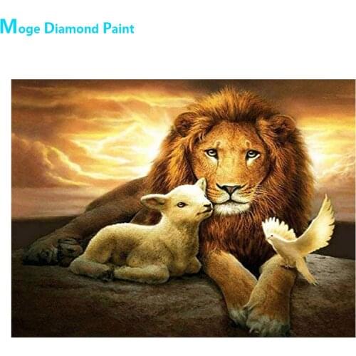 Male Lion Lamb White Dove Diamond Painting Round Full Drill Nouveaute DIY Mosaic Embroidery 5D Cross Stitch Oil Animal Pattern