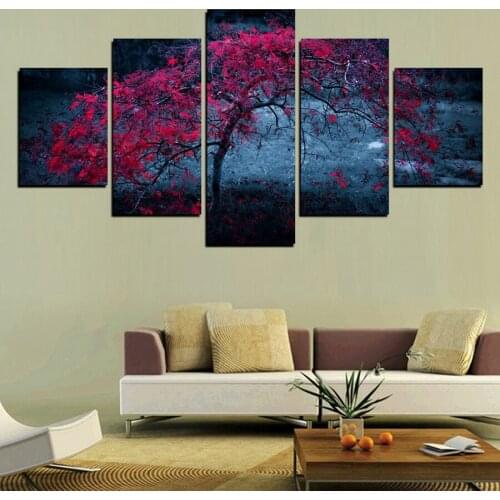 5 Piece Diamond Painting Landscape Full Square Round Diamond Embroidery Red tree Mosaic Needlework diy craft supplies AA2173
