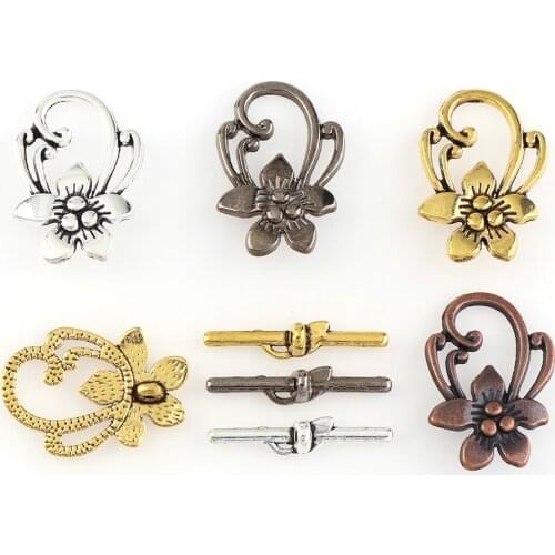 20x29m10 Sets Flower Shape Fastener Bracelet OT Toggle Clasp Gold Silver Antique Bronze Color For Jewelry Making Diy Accessories