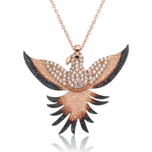 Real Silver 925 Jewelry Silver Zümrüdü Phoenix Necklace