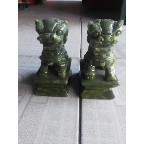 2 piezas chino natural nán jade tallado par de estatua de kirin fu para evitar la mala suerte estatuas de jade fengshui a