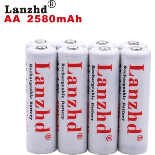 8PCS rechargeable batteries AA 1.2V primary aa lithium battery Pro AA 2580mAh 1.2V NI-MH For flashlight toy preheated battery 2A