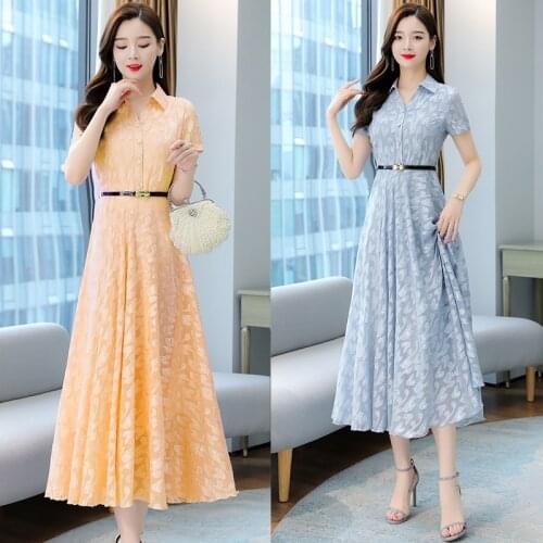 Short-sleeved dress temperament thin 2021 summer new large-size chiffon jaculin gas cover belly solid color womens wear