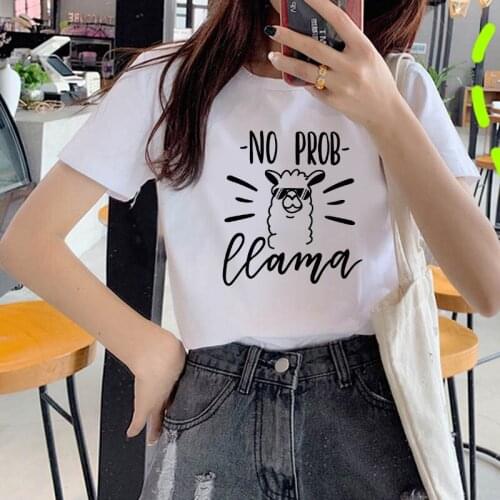Lovely alpaca printed t shirt women 90s Graphic T-shirt Harajuku Tops Tee Cute Short Sleeve animal tshirt Female Tshirts