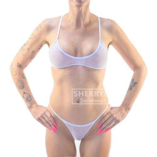 Sheer Bikini See Through Bikinis Micro Mini Biquini Brazilian Bottom Teeny Transparent Thong Scrunch Butt Extreme Mesh Biquinis