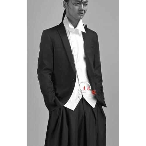 S-6XL! Big yards mens clothing 2018 Custom-made dark black cotton asymmetrical collar court style mens shirt