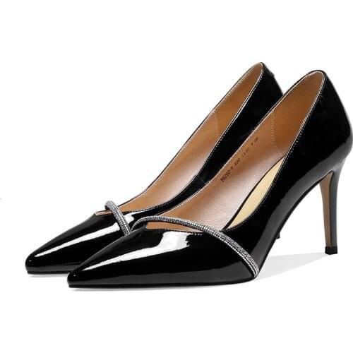 Salu Spring Fashion Concise Elegant Women Cow Leather Pumps Wedding Party Metal Pointed Toe Pearl Heel Shallow Shoes Woman