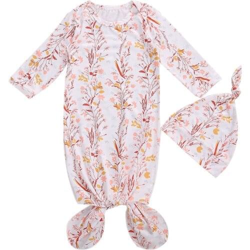 Baby’s Sleeping Bag 2 Pcs Floral Printing Round-Collar Long-Sleeves One-Pieces + Cute Hat Set for Toddler Boys Girls