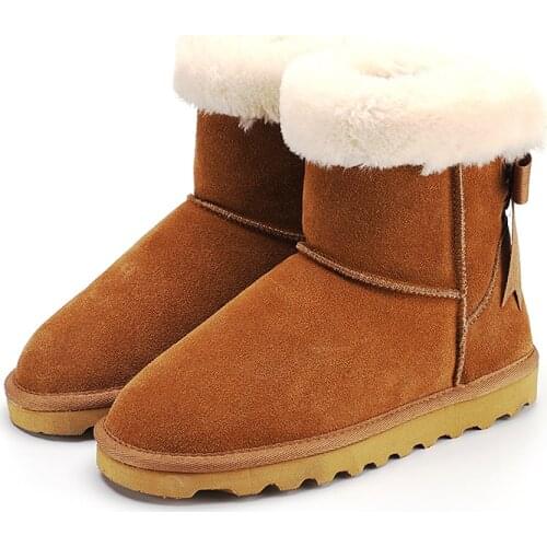 Cowhide Warm Non-slip Snow Boots Plush Booties for Women Shoes Long Fur Flanging style Warm Boots Khaki Burgundy Gray Multicolor