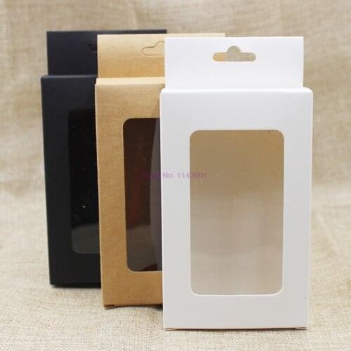 2000pcs black/kraft/white paper hanger window box gift box package for favors mobile phone case display Package Paper Boxes