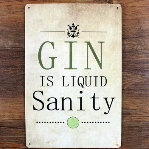 Vintage Painting Wall Art Decoration Retro Restaurant Doorplate "Gin is Liquid Sanity" House Bar Cafe Post 20*30 Free Shipping