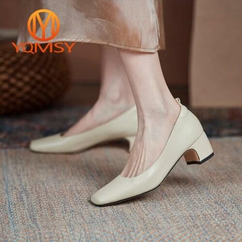 YQMSY Casual Pumps Heels Genuine Leather Square Toe Chunky Square Heel Shoes shoes for Women Commute Mature Slip-On Shoes AS216