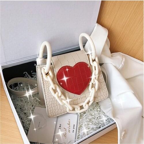 Women Bag Lovely Korean PU Bucket Chains Hasp Shoulder Bags Heart-shaped Pures and Bags Crossbody Sweet Women Bag