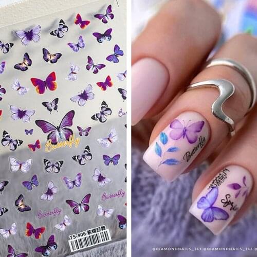 1pc Butterfly Sticker For Nail Art Decoration Colorful Butterflies Wing 3D Nail Slider Decals Adhesive Stickers Manicure Wraps