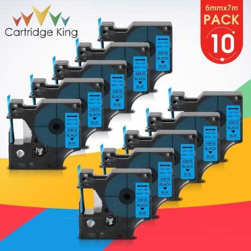 10PK 6mm 43616 Black on Blue for Dymo D1 Label Tape D1 Labeling Ribbon Compatible for Dymo Label Maker LabelManager 160 500TS